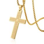 HZMAN Stainless Steel Mens Womens Cross Necklace Lord's Prayer Pendant 4 Colors Available (Gold)