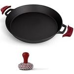 Cuisinel Cast Iron Skillet + Chainmail Scrubber Cleaner - 17"-Inch Dual Handle Braiser Frying Pan + Silicone Handle Covers - Pre-Seasoned Oven, Grill, BBQ, Stovetop, Fire Cookware - Indoor/Outdoor Use