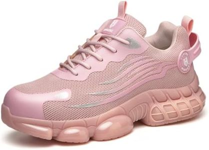 Hogent Steel Toe Shoes for Men, Cushioned Safety Work Sneakers Pink