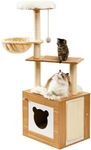 Made4Pets Cat Tree with Litter Box Enclosure & Cat Scratching Post & Scratcher Tall Cat Tree for Large Cats Adult Wood Modern Cat Tower for Indoor Cats Condo House Hidden Furniture with Perch Hammock