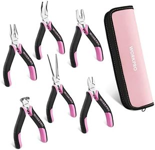 WORKPRO 6-Piece Mini Pliers Set, Needle Nose, Long Nose, Bent Nose, Diagonal, End Cutting and Linesman, for Crafts Work, Electronic Repair, with Pouch - Pink Ribbon