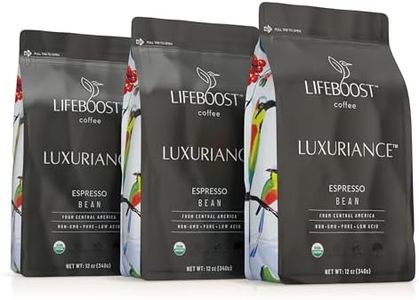 Lifeboost Coffee Espresso Whole Beans Coffee - Low Acid Single Origin USDA Organic Coffee - Non-GMO Espresso Coffee Third Party Tested For Mycotoxins & Pesticides (Espresso Whole Bean 12oz x 3 pack)