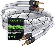 GearIT 12AWG Premium Heavy Duty Braided Speaker Wire (6 Feet) with Dual Gold Plated Banana Plug Tips - Oxygen-Free Copper (OFC) Construction, White