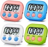 4 Pack Digital Kitchen Timer Magnetic Digital Timer with Big Display Loud Ring Cooking Timers for Kitchen Electronic Timer for Cooking, Bathing, Gym, Break Time, Classroom (Pink,Blue,Green,White)