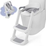 DEANIC Potty Training Toilet Seat with Step Stool Ladder Updeated PU Cushion, Toddler Toilet Seat Attachment for Boys Girls, Foldable Potty Seat for Kids, Anti-Slip Pads (Grey)