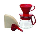 HARIO V60 Pour Over Set with Ceramic Dripper, Glass Server, Scoop and Filters, Size 01, Red