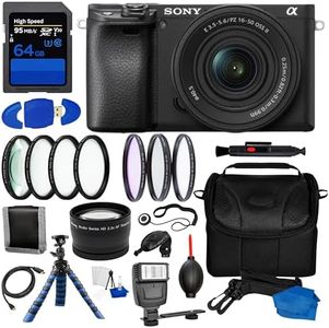 Sony Alpha a6400 Mirrorless Camera with 16-50mm Lens II + 17PC Accessory Bundle – 24.2MP APS-C, 4K Video, Flip Screen, Tripod, 64GB Card, Flash, Telephoto & Macro Lens Kit + More (Renewed)