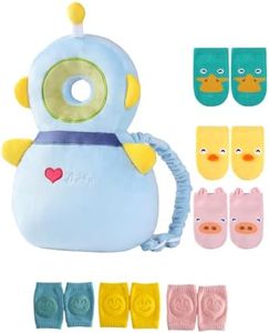 JunNeng Toddler Baby Head Protector Backpack for Toddler Walker with Knee Pads&Anti-Slip Socks, Robot Blue