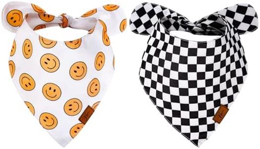 JarThenaAMCS 2Pcs One Happy Dude Dog Bandana Boho Smile Face Checkerboard Print Fabric Pet Scarf Medium Sizes Adjustable Pet Neckerchief Bibs for Cat Dog Birthday Costume Accessories