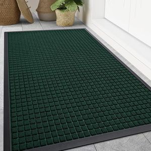 Smiry Front Door Mat Outside Entrance, Heavy Duty Natural Rubber Doormat, Non Slip Trap Dirt and Moisture Easy Clean, Low Profile Welcome Floor Mats for Indoor Outdoor Entry, 70x46.5 Inch, Black Green