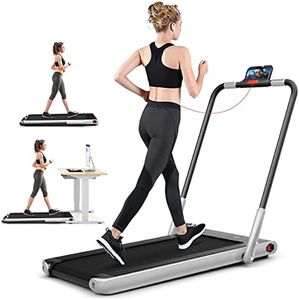 Costway Treadmill 2-in-1 for Running and Walking, Max 12km/h, Under Desk Walking Pad with APP & Remote Control, Phone Holder, LED Display & Speaker, Cardio Training Machine for Home Office