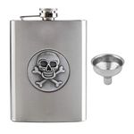 Store2508 Stainless Steel Hip Flask with 3D Skull Devil Design 8Oz (236 ml) with Funnel.