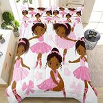SIRDO Full Bedding Sets for Girls, African American Black Girl Magic Comforter Set with Ballet Dancer, Pink Bed Set for Toddler Kids Teens, Little Girls Bedroom Decor, 1 Comforter with 2 Pillowcases
