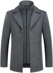 KUDMOL Men's Winter Wool Coat with Removable Cotton Gilet 2-in-1 Winter Warm Casual Peacoat(Grey,4XL)