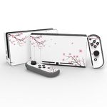 eXtremeRate Full Set Faceplate Skin Decals Stickers and 2 Pcs Screen Protector for Nintendo Switch/for NS Console & joy con Controller & Dock Protection Kit - Falling Cherry Blossom