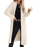 ANRABESS Women Knit Long Cardigan Long Sleeve Open Front Lapel Oversized Sweater Coat 2024 Fall Duster Outerwear Clothes, Beige, Medium