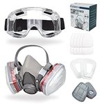 Respirator Mask for Spray Painting, Woodworking, Welding, Dust, and General Safety with Clear Eye Goggles, 10 Replacement Filters, Half Face Cover with Safety Glasses