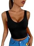 GORGLITTER Women's Ribbed Knit Sexy Tank Top Scoop Neck Sleeveless Vest Fitted Crop Tops Summer Black S