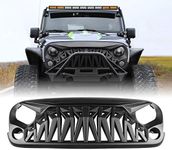 ICARS Front Grill Shark Grille Compatible with 2007-2018 Jeep Wrangler Rubicon Sahara Sport JK JKU, Matte Black