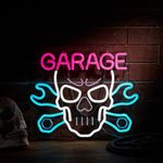 Skull Garage Car Service Automotive Neon Sign for Wall Décor with Dimmable Switch Man Cave LED Neon Signs Light(Pink+Blue+White)