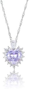 RIZILIA Ocean Heart Pendant Necklace with Simulated Purple Alexandrite CZ, 18"+2" Adjustable Chain, White Gold Plated, Elegant Modern Design, Gift for Women