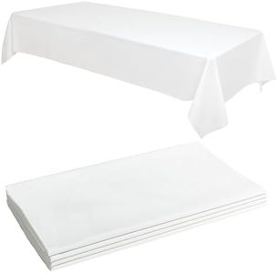 4 White Plastic Tablecloth - 108 X 54 Plastic Table Cloth | Disposable Tablecloths | White Tablecloths | Plastic Table Cover | Tablecloths for BBQ, Party, Fine Dining, Wedding, Outdoor