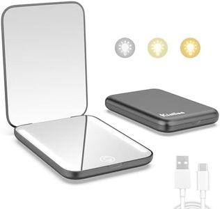Kintion Rechargeable Pocket Mirror, Double Sided 1X/3X Magnification Compact Vanity Mirror, 3 Color Lights, Dimmable, Small Portable Wallet Mirror, Lighted Travel Mirror for Women Gifts, Black