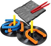 WIn SPORTS Rubber Horseshoes Game Set for Outdoor Indoor Games,Beach Games - Perfect for Backyard and Fun for Kids and Adults! (Orange&Blue)