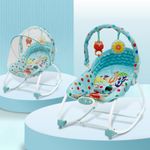 INFANTSO Baby Rocker & Bouncer for 0 to 2 Years, Portable Chair for Newborn with Mosquito Net, Calming Vibrations, Soft Music & Hanging Toys, Adjustable Toddler Swing (Blue)