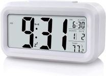 GEMIX Digital Alarm Clock with Large Display - Battery Operated, Temperature and Calendar Display, Snooze Function - Perfect for Bedroom, Office, and Travel (White)