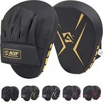 AQF Boxing Pads for Training - Punching Pads Muay Thai Rex Leather Curved Boxing Mitts for MMA, Kickboxing, Karate, Sparring & Martial Arts Pads (Gold)