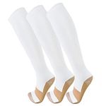 Copper Compression Socks For Men & Women(3 Pairs)- Best For Running,Athletic,Medical,Pregnancy and Travel -15-20mmHg (S/M, White)