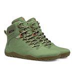 VIVOBAREFOOT Tracker II FG Womens Barefoot Hiking Boots | Waterproof & Puncture Resistant | All Weather & Terrains | Built by Survival Experts | Wide Fit Grounding Shoes | Botanical Green | 36