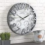 FirsTime & Co.® Shiplap Farmhouse Outdoor Wall Clock, American Crafted, Light Gray, 18 x 2.5 x 18,