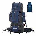 TRAWOC EXPEDITION 80L Travel Backpack Camping Hiking Rucksack Trekking Bag for Men & Women with Water Proof Rain Cover/Shoe Compartment BHK001 Navy Blue