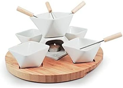 Swissmar Rubik Chocolate Fondue Set – Modern Ceramic Fondue with Bamboo Tray, 4 Bowls & 4 Forks – Perfect for Chocolate, Dips & Snacks – Microwave, Oven, Dishwasher Safe – Ideal for Entertaining
