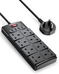 8 Way Extension Leads with Surge Protection,IECOPOWER plug extension,Power strip with 4 usb slots(3.4A/17W,Total),13A/ 3250W,Wall Mount Multi Socket Plug extension cable 1.5m Black