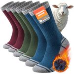 Stoeury Merino Wool Socks, Thermal Walking Socks Winter, Warm Cushioned Hiking Socks, Thick Wool Work Socks, Crew Sports Socks 3 Pairs, Multicolor 9-12