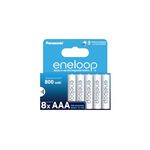 eneloop, AAA/Micro, Rechargeable Battery, Pack of 8, Capacity of 800 mAh, Ready-to-Use Ni-MH Batteries, 2000 Recharge Cycles, Plastic Free Packaging, Standard, White