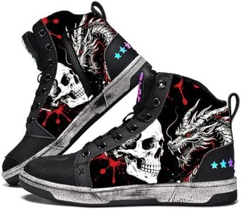 GXZUORUI Men's Gothic Skull Dragon Casual High Top Motorcycle Shoes - Breathable Lightweight Riding Shoes with Stylish Design and All-Day Comfort (Black-red, Adult, Men, 8, Numeric, US Footwear Size System, Medium)