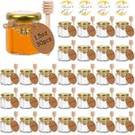 DHSBTLS 30 Pack 1.5 oz Mini Glass Honey Jar, 40ml Small Honey Container with Wooden Dipper, Bee Pendants, Stickers, Dishwasher Safe, Canning Jars Perfect for Baby Shower Favors, Wedding Favors Party