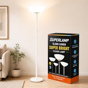 Super Bright Floor Lamp 8000LUMEN - DIMMABLE 30K Energy-Efficient Standing Lamp with Cement Base, for Living Room and Bedroom - Matte Finish, Modern and Elegant Design (White)