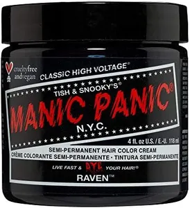 MANIC PANIC Raven Black Hair Dye - Classic High Voltage - Semi Permanent Cool-toned Black Hair Color With A Blue/Green Undertone - Vegan, PPD And Ammonia Free (4oz)