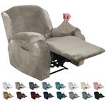 MAXIJIN Velvet 4 Piece Recliner Cover Stretch Plush Soft Cover for Recliner Chair Thick Soft Recliner Chair Slipcover Separate Chair Cover for Recliner with Side Pocket (Recliner, Khaki)