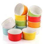 Foraineam 12 Pack 6 oz Ramekins Bakeware 6 Colors Porcelain Souffle Dishes Dessert Custard Baking Cups for Souffle, Creme Brulee and Ice Cream