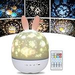 URAQT Star Light Projector with Music, Kids Night Light with Remote Control and Timer, Personalised Baby Kids Gifts, 4 Light Modes/6 Projection Themes/7 Brightness/8 Kinds of Music/360° Rotation