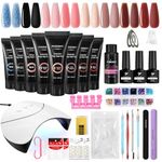 PHOENIXY Poly Nail Gel Kit, 8 Colors 15ml Poly Nail Builder Extension Gel Nail Kit With 36W Nail Lamp, Slip Solution and Base Top Coat Nail Kit Gift for Women