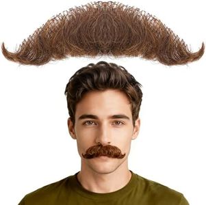 Fake Mustache and Fake Beard Natural Realistic 100% Human Hair Hand Tied Goatee False Beards with Invisible Lace, Costume Facial Hair for Men Cosplay, Halloween, Drama, and Funny Party
