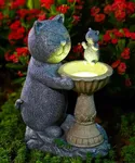 Nacome Solar Birdbath Garden Statue for Decor: Outdoor Sculpture for Outside Ornament Yard Art Lawn Porch Patio Balcony - Unique Birthday Choice for Women Mom Lover [Cat]