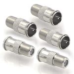 VCE RG6 Coaxial Cable Connector, Quick Push On Male to F Type Female Coax Extender Nickel Plated Adapter, 5 Pack